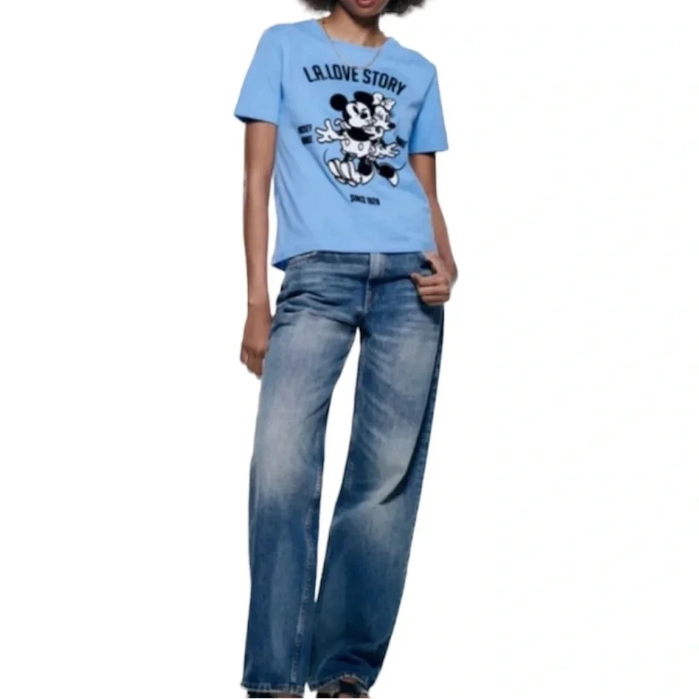 Zara Disney Blue L.A Love story Minnie Mouse T-Shirt Sz S - Picture 12 of 12